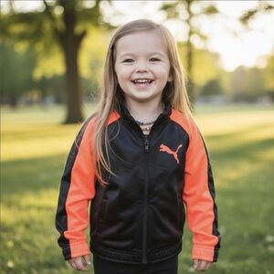 PUMA ✦ Black Salmon Zip‑Up Track Jacket ✦ Kids Lightweight Athletic 4T
